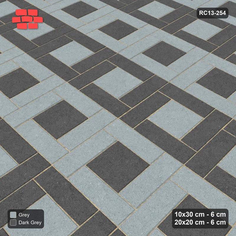 Interlock (Pasco) 10x30 cm · RC13-254 · Pinwheel ACW, 20x20 Centres, Row Bands - Charcoal Edge · Side view