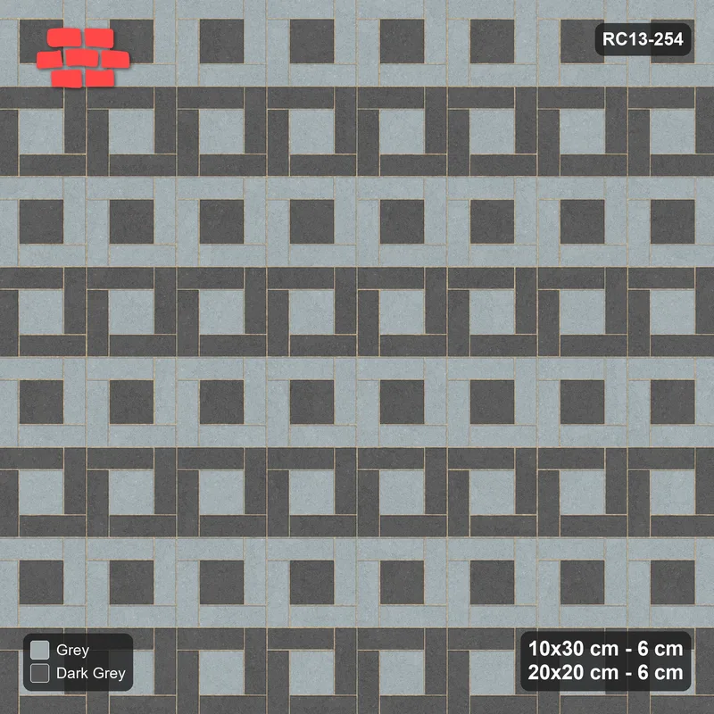 Interlock (Pasco) 10x30 cm · RC13-254 · Pinwheel ACW, 20x20 Centres, Row Bands - Charcoal Edge · Top view