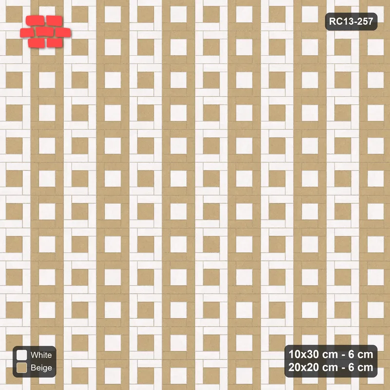 Interlock (Pasco) 10x30 cm · RC13-257 · Pinwheel CW, 20x20 Centres, Column Bands - Ivory & Sand · Top view