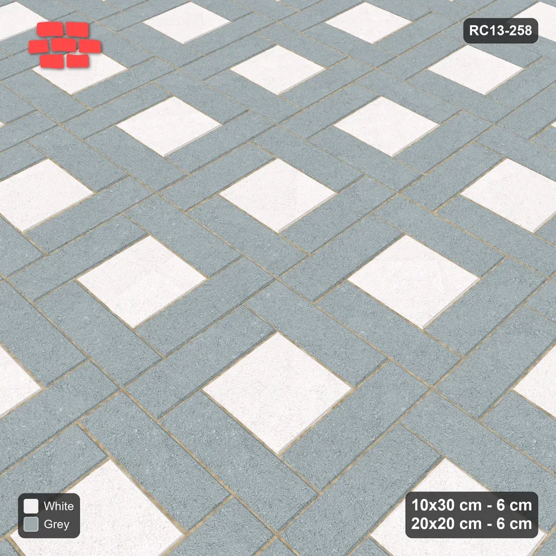 Interlock (Pasco) 10x30 cm · RC13-258 · Pinwheel ACW, Solid Planks + Kerb - Salt & Pepper · Side view