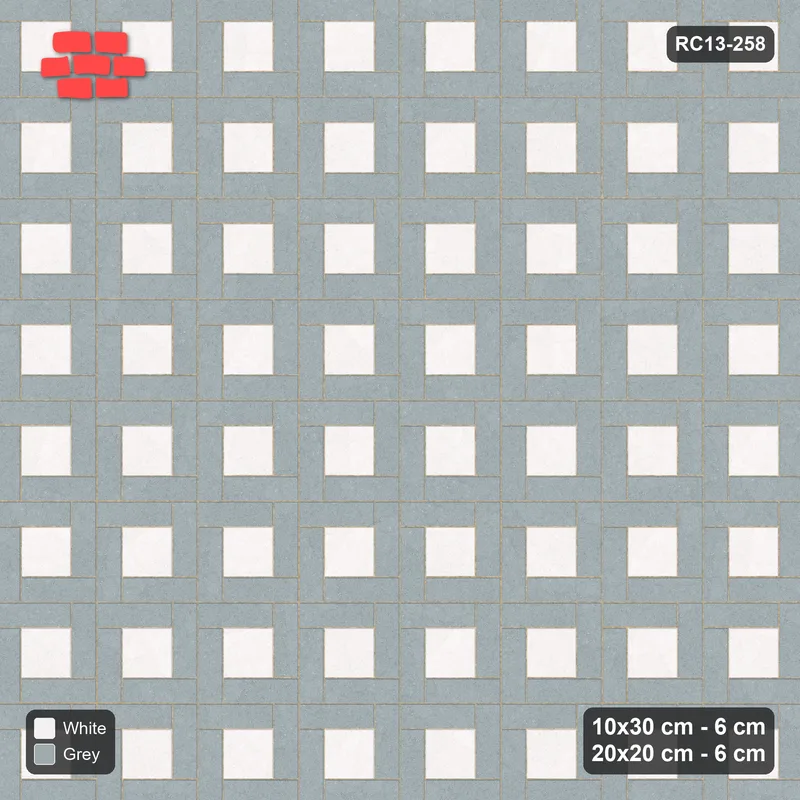 Interlock (Pasco) 10x30 cm · RC13-258 · Pinwheel ACW, Solid Planks + Kerb - Salt & Pepper · Top view