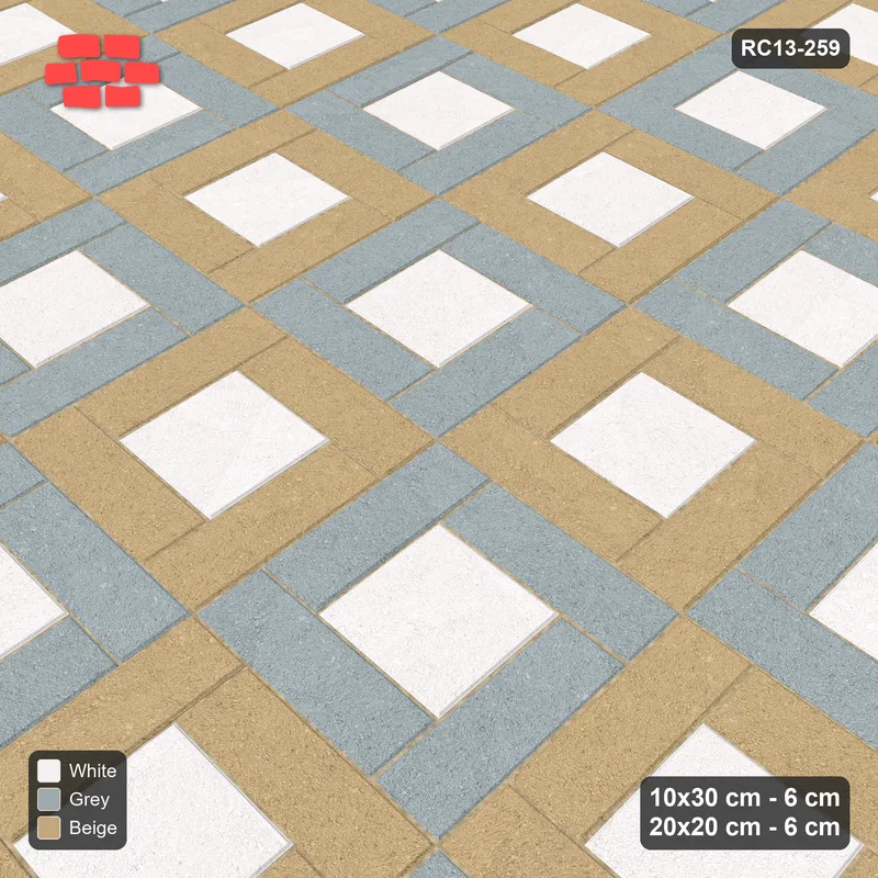 Interlock (Pasco) 10x30 cm · RC13-259 · Pinwheel CW, 20x20 Centres, Module Chequer - Coastal · Side view