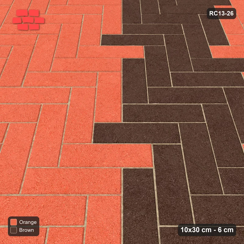 Interlock (Pasco) 10x30 cm · RC13-26 · Herringbone 45 with diagonal steps and Kerb 40B frame · Side view