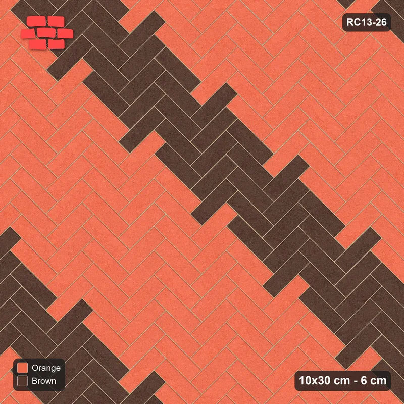 Interlock (Pasco) 10x30 cm · RC13-26 · Herringbone 45 with diagonal steps and Kerb 40B frame · Top view