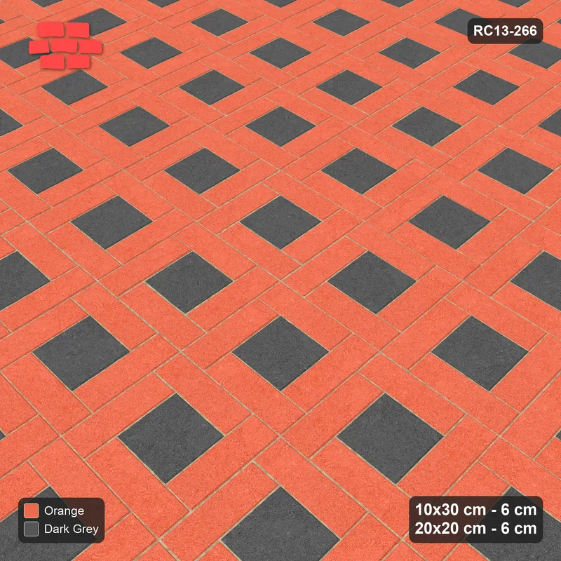 Interlock (Pasco) 10x30 cm · RC13-266 · Pinwheel ACW, 20x20 Centres, Solid Planks + Kerb - Ember · Side view