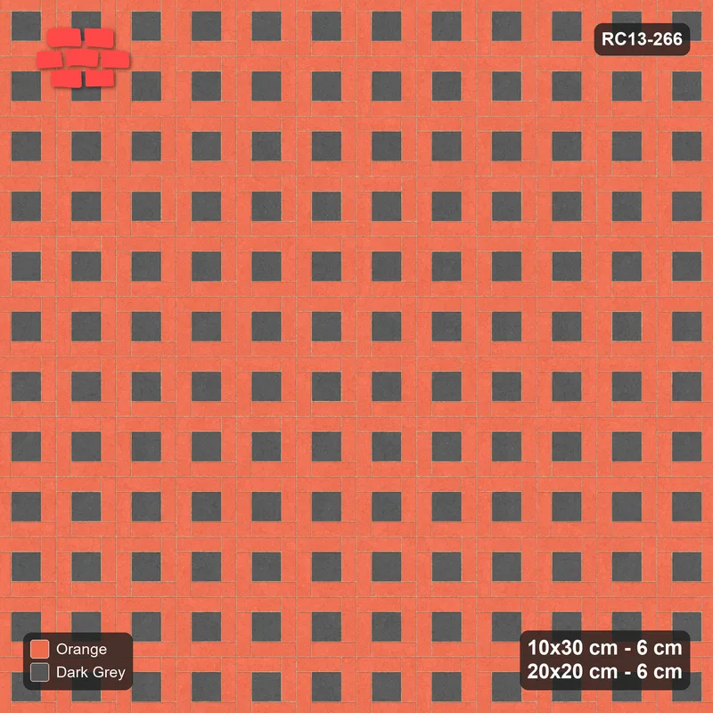 Interlock (Pasco) 10x30 cm · RC13-266 · Pinwheel ACW, 20x20 Centres, Solid Planks + Kerb - Ember · Top view