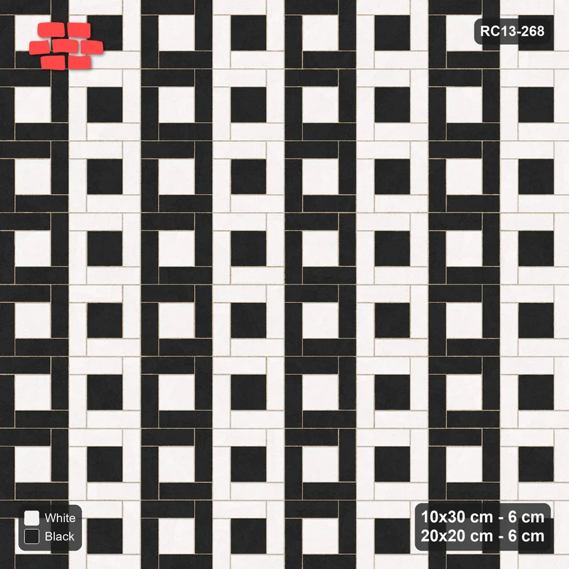 Interlock (Pasco) 10x30 cm · RC13-268 · Pinwheel ACW, 20x20 Centres, Column Bands - Contrast · Top view