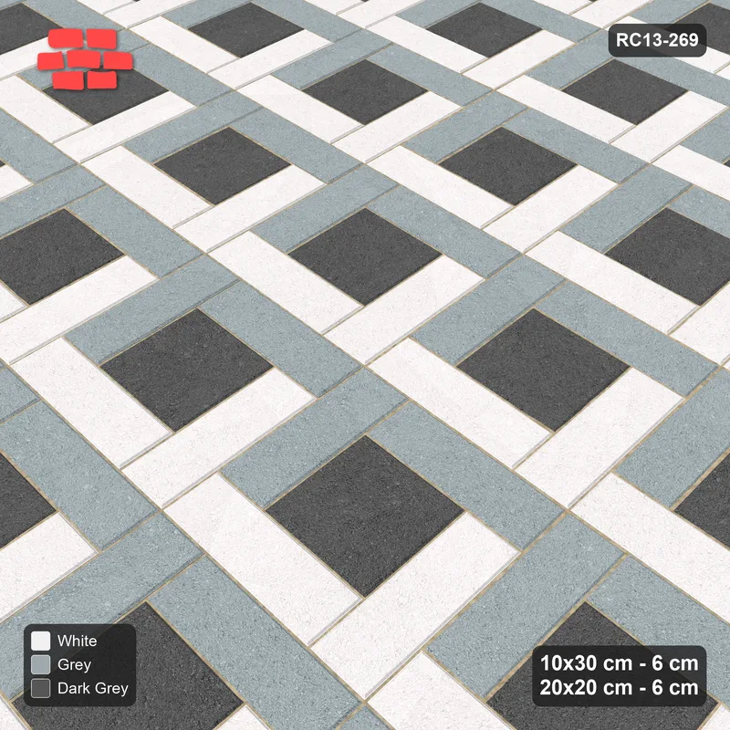 Interlock (Pasco) 10x30 cm · RC13-269 · Pinwheel CW, 20x20 Centres, Alternating Planks - Monochrome · Side view