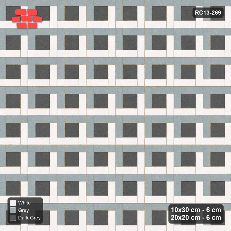 Interlock (Pasco) 10x30 cm · RC13-269 · Pinwheel CW, 20x20 Centres, Alternating Planks - Monochrome · Top view
