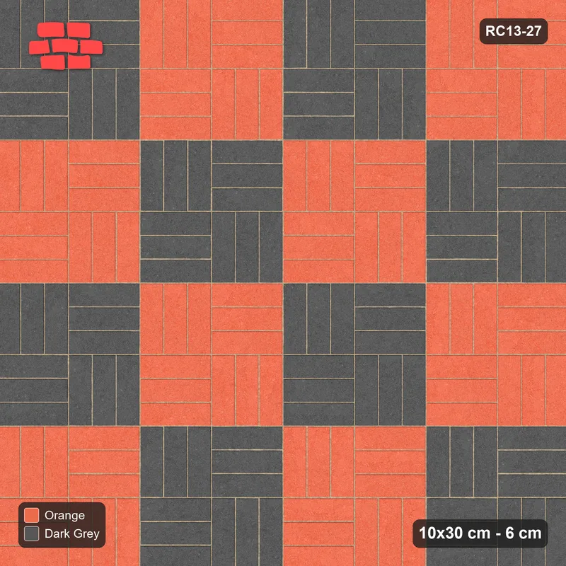Interlock (Pasco) 10x30 cm · RC13-27 · Basketweave with block checker and Kerb 25F frame · Top view