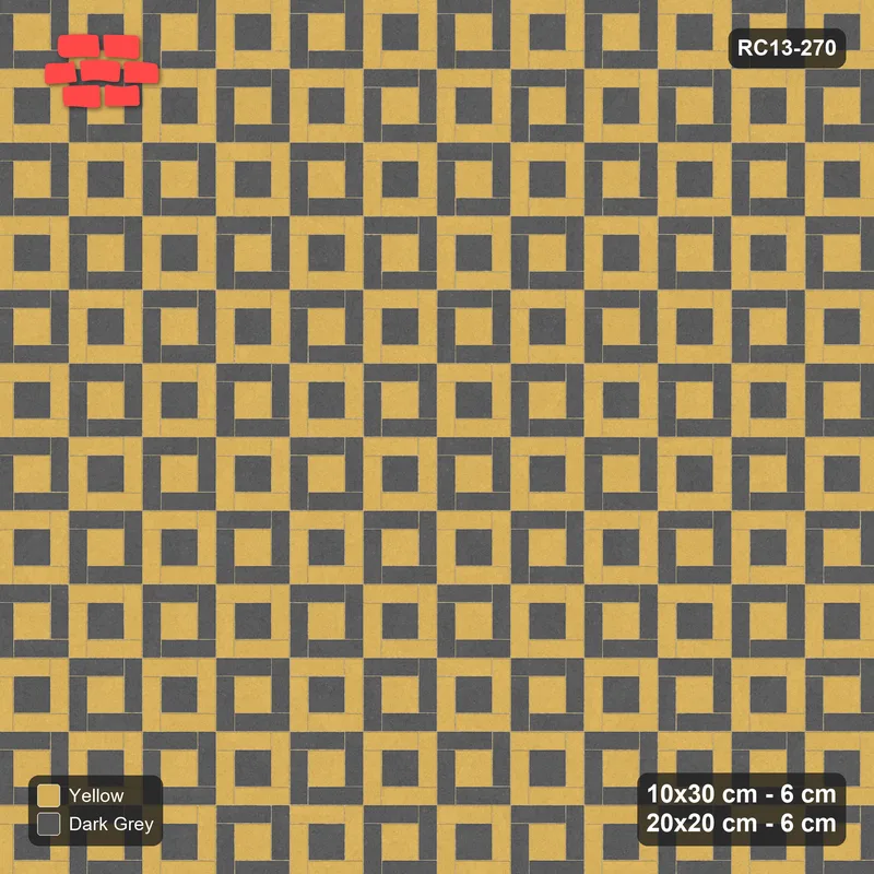 Interlock (Pasco) 10x30 cm · RC13-270 · Pinwheel ACW, Module Chequer + Kerb - Mustard Slate · Top view