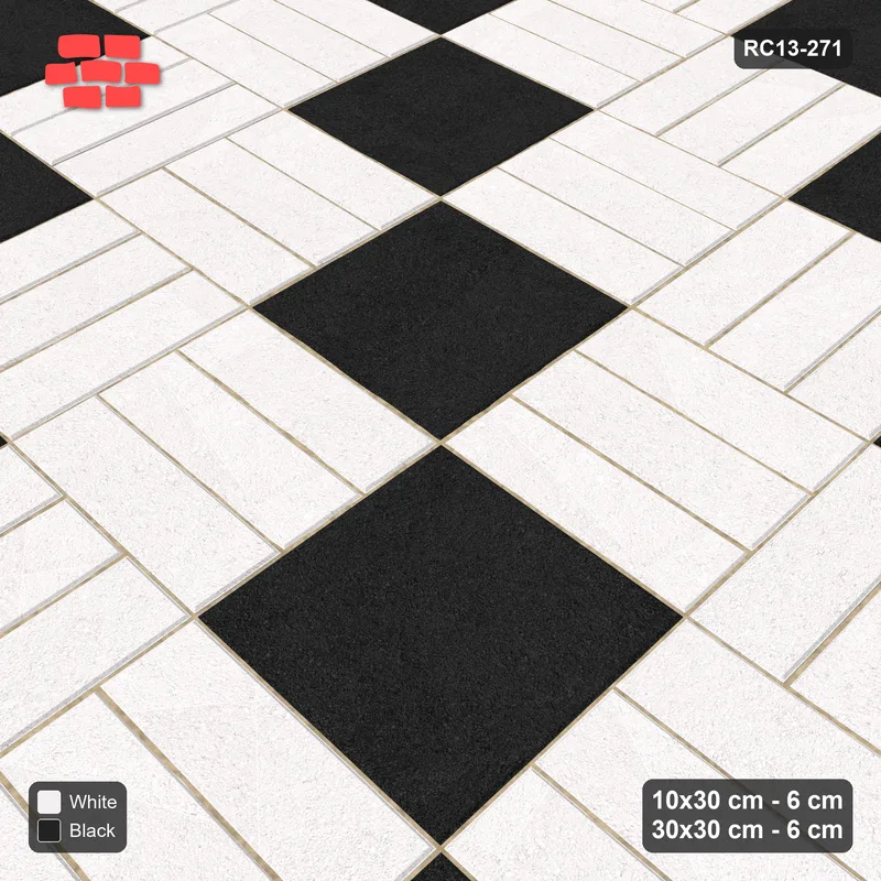 Interlock (Pasco) 10x30 cm · RC13-271 · Weave-3 + Slab Checker, Diagonal 1:2, Solid Planks - Contrast · Side view