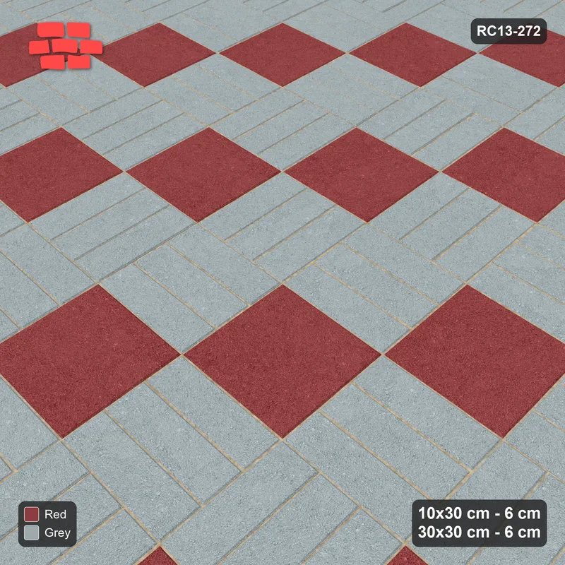 Interlock (Pasco) 10x30 cm · RC13-272 · Weave-3 + Slab Checker, Diagonal 1:2 Mirrored, Solid Planks - Brick & Ash · Side view