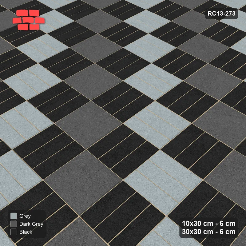 Interlock (Pasco) 10x30 cm · RC13-273 · Weave-3 + Slab Checker, Diagonal 1:3, Two-Tone Weave - Graphite Scale · Side view