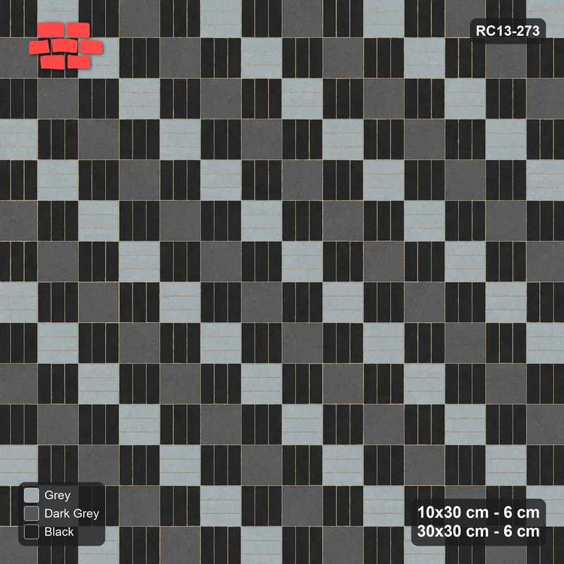 Interlock (Pasco) 10x30 cm · RC13-273 · Weave-3 + Slab Checker, Diagonal 1:3, Two-Tone Weave - Graphite Scale · Top view