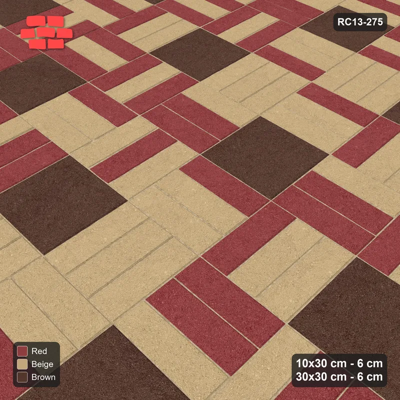 Interlock (Pasco) 10x30 cm · RC13-275 · Weave-3 + Slab Checker, Scatter 1:4, Tonal Planks - Tuscany · Side view