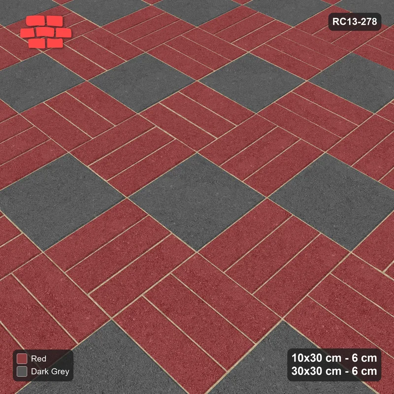 Interlock (Pasco) 10x30 cm · RC13-278 · Weave-3 + Slab Checker, Diagonal 1:2 Mirrored, Solid Planks - Rust & Charcoal · Side view