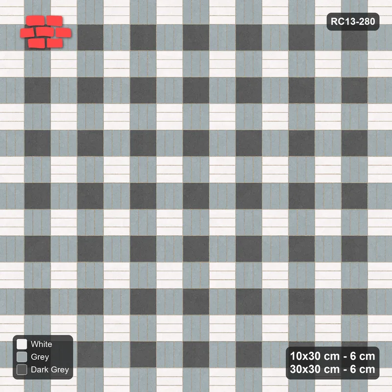 Interlock (Pasco) 10x30 cm · RC13-280 · Weave-3 + Slab Checker, Grid 1:3, Two-Tone Weave - Monochrome · Top view