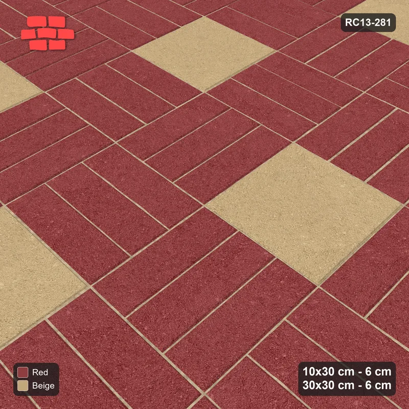 Interlock (Pasco) 10x30 cm · RC13-281 · Weave-3 + Slab Checker, Scatter 1:4, Solid Planks - Terracotta · Side view