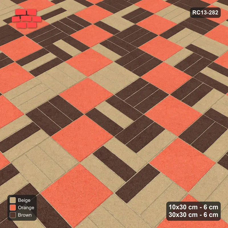 Interlock (Pasco) 10x30 cm · RC13-282 · Weave-3 + Slab Checker, Diagonal 1:2, Tonal Planks + Kerb - Autumn · Side view