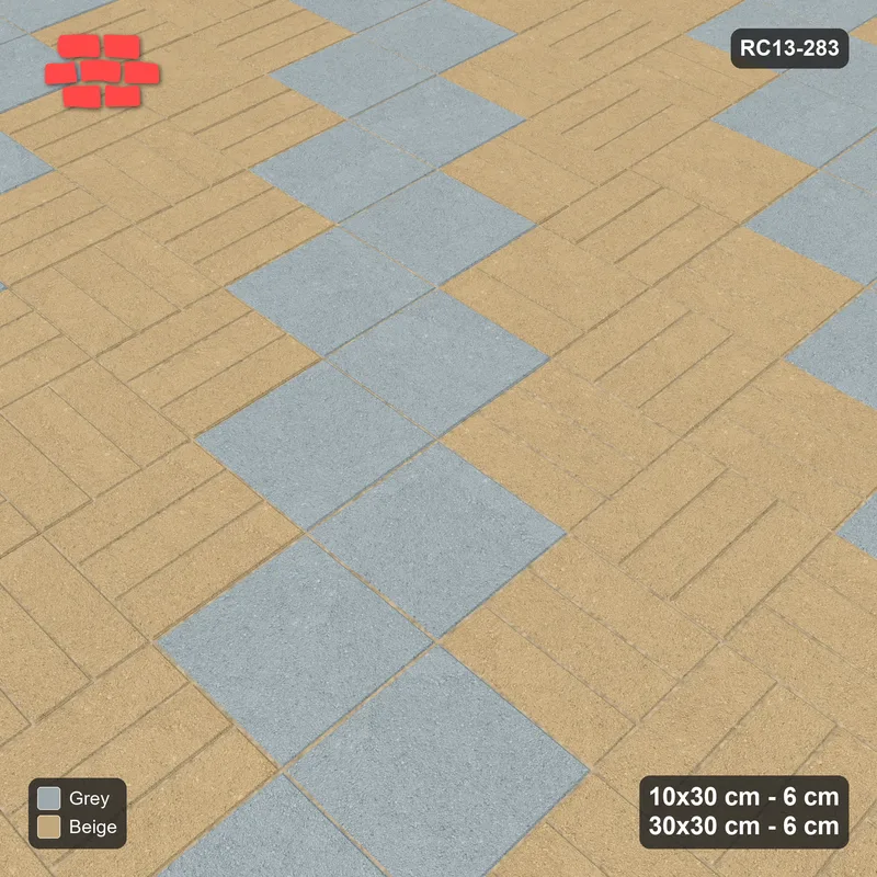 Interlock (Pasco) 10x30 cm · RC13-283 · Weave-3 + Slab Checker, Diagonal Band 2:3, Solid Planks - Warm Grey · Side view