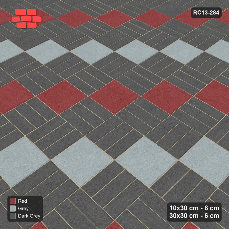 Interlock (Pasco) 10x30 cm · RC13-284 · Weave-3 + Slabs, Diagonal 1:2 Mirrored, Two-Tone Accents - Urban Brick · Side view