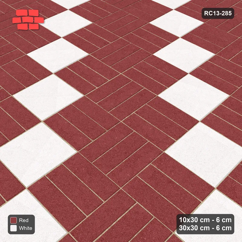 Interlock (Pasco) 10x30 cm · RC13-285 · Weave-3 + Slab Checker, Diagonal 1:3, Solid Planks - Burgundy & Ivory · Side view