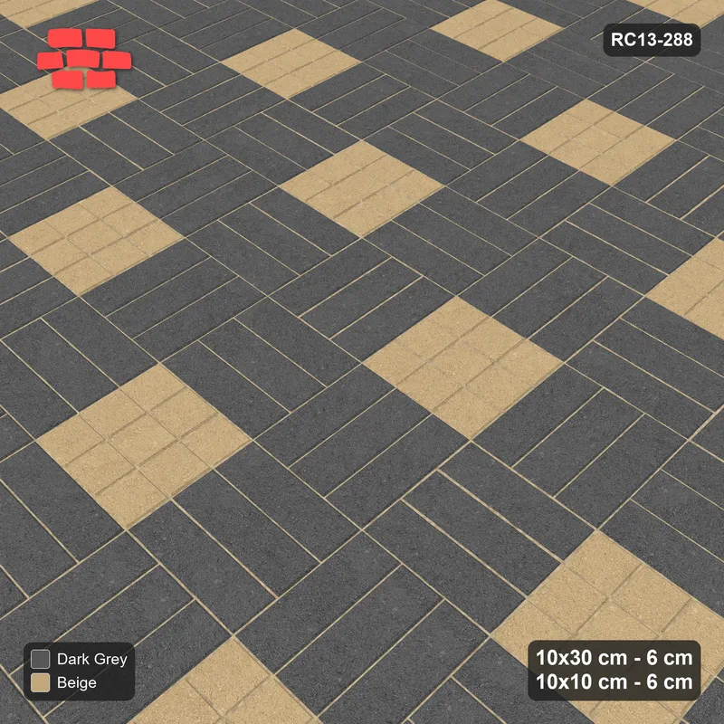 Interlock (Pasco) 10x30 cm · RC13-288 · Weave-3 + 10x10 Dots, Scatter 1:4, Solid Planks - Stone & Earth · Side view