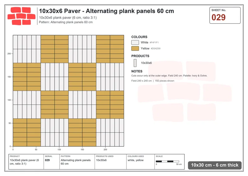 Interlock (Pasco) 10x30 cm · RC13-29 · Alternating plank panels 60 cm · Laying plan Interlock (Pasco) 10x30 cm · RC13-29 · Alternating plank panels 60 cm · Laying plan
