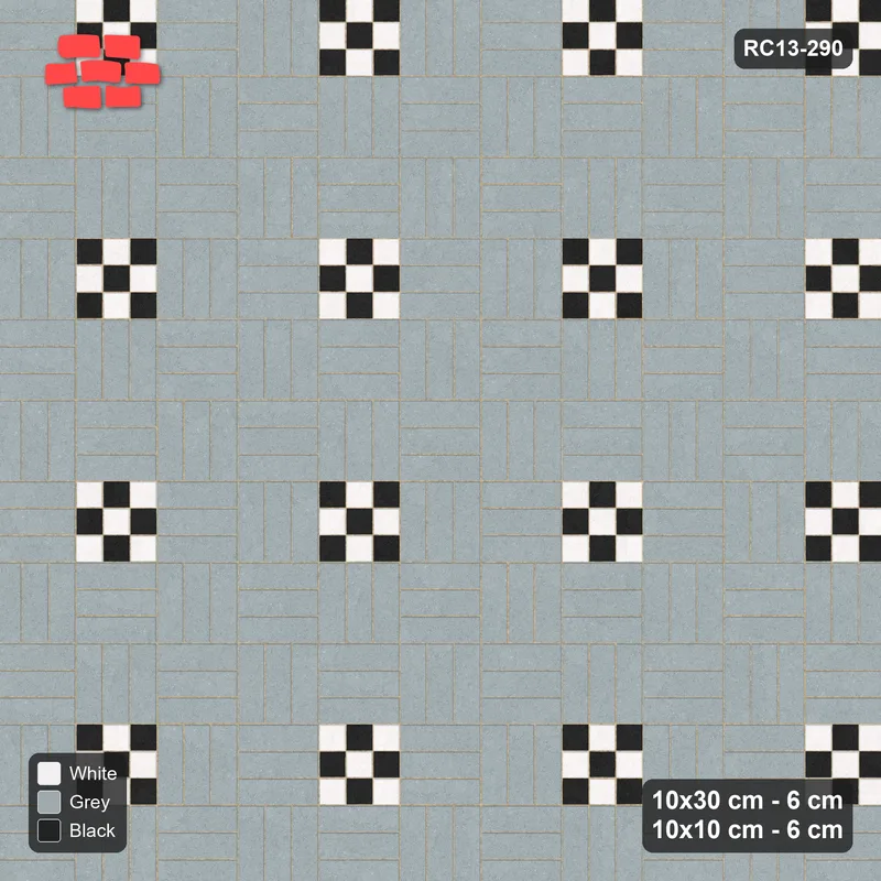 Interlock (Pasco) 10x30 cm · RC13-290 · Weave-3 + 10x10 Dots, Sparse Grid 1:8, Two-Tone Accents - Tuxedo · Top view