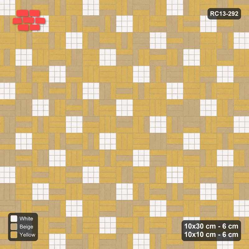 Interlock (Pasco) 10x30 cm · RC13-292 · Weave-3 + 10x10 Dots, Scatter 1:4, Tonal Planks - Golden Sand · Top view
