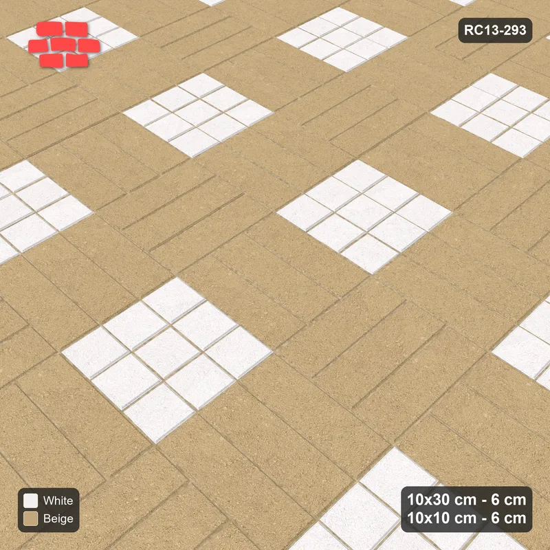 Interlock (Pasco) 10x30 cm · RC13-293 · Weave-3 + 10x10 Dots, Grid 1:3, Solid Planks - Ivory & Sand · Side view