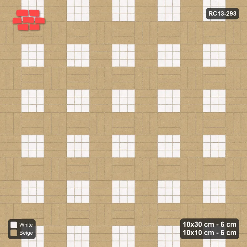 Interlock (Pasco) 10x30 cm · RC13-293 · Weave-3 + 10x10 Dots, Grid 1:3, Solid Planks - Ivory & Sand · Top view