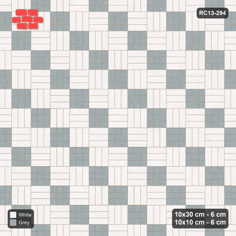 Interlock (Pasco) 10x30 cm · RC13-294 · Weave-3 + 10x10 Dots, Diagonal 1:2, Solid Planks - Salt & Pepper · Top view