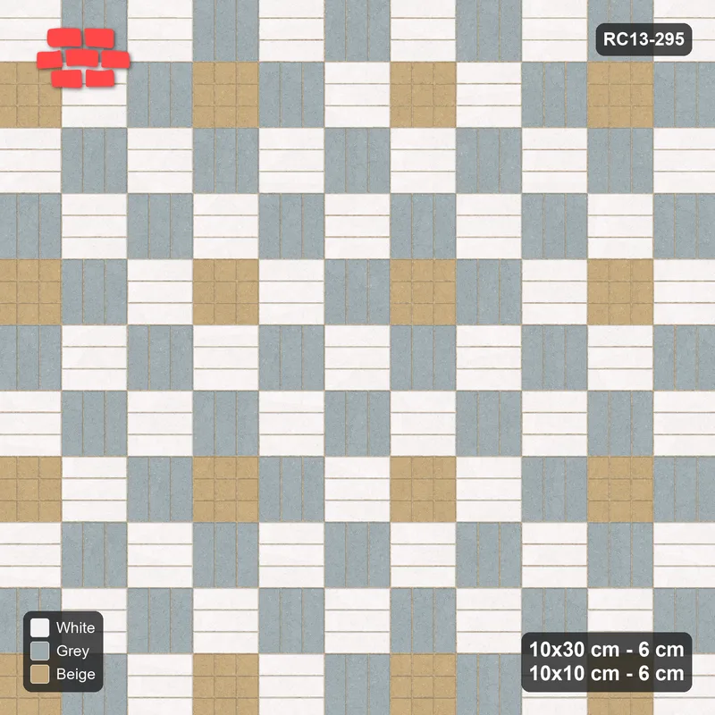 Interlock (Pasco) 10x30 cm · RC13-295 · Weave-3 + 10x10 Dots, Sparse Grid 1:8, Two-Tone Weave + Kerb - Coastal · Top view