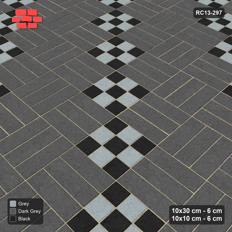 Interlock (Pasco) 10x30 cm · RC13-297 · Weave-3 + 10x10 Dots, Diagonal 1:3, Two-Tone Accents - Graphite Scale · Side view
