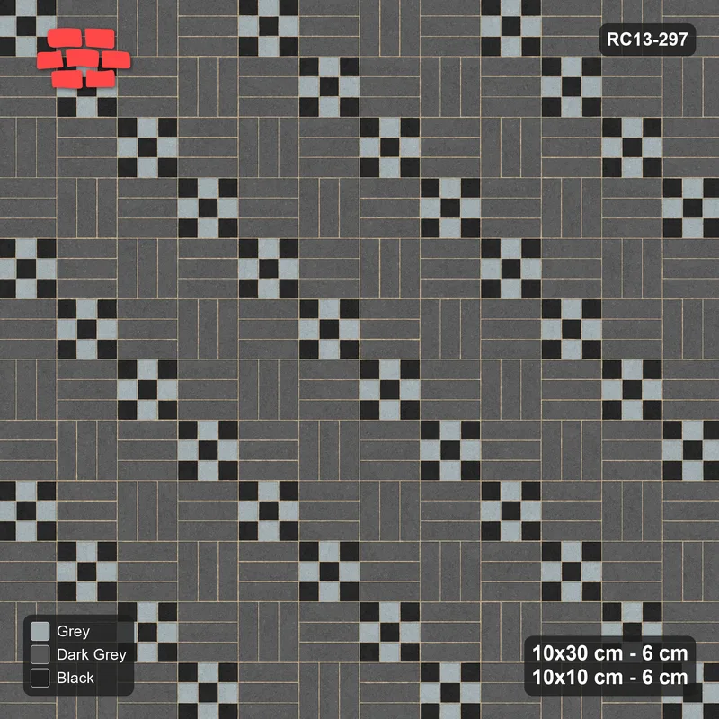 Interlock (Pasco) 10x30 cm · RC13-297 · Weave-3 + 10x10 Dots, Diagonal 1:3, Two-Tone Accents - Graphite Scale · Top view