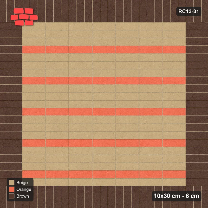 Interlock (Pasco) 10x30 cm · RC13-31 · Stack field with soldier border and accent courses · Top view