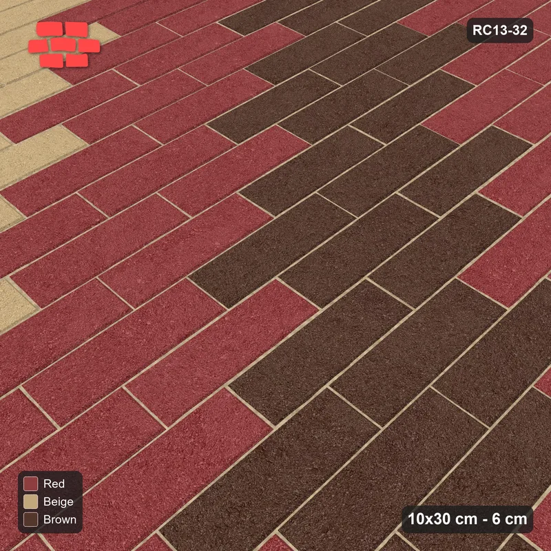 Interlock (Pasco) 10x30 cm · RC13-32 · Vertical third-bond with diagonal steps · Side view