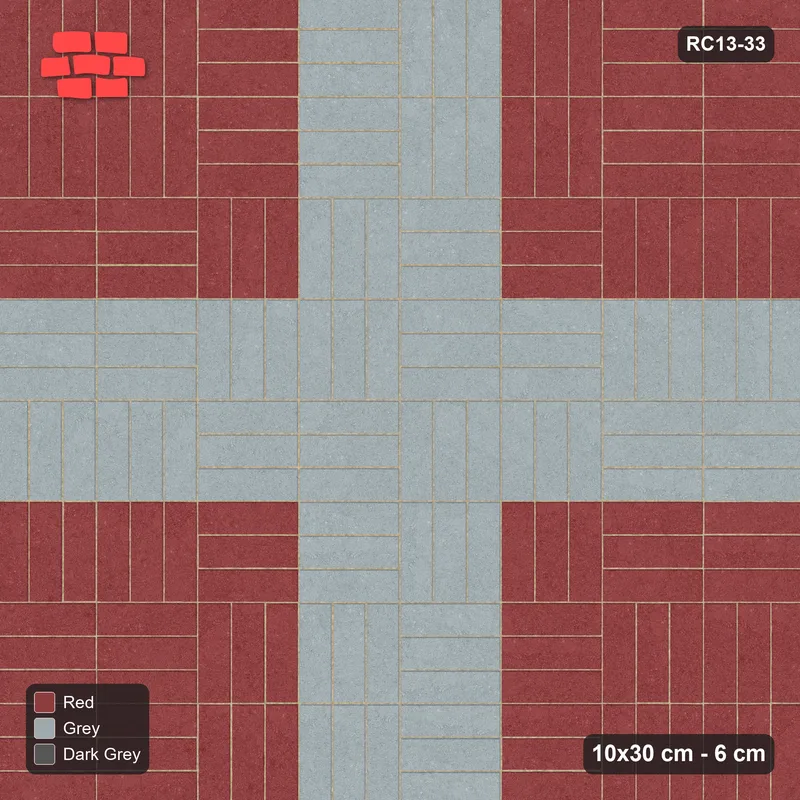 Interlock (Pasco) 10x30 cm · RC13-33 · Double basketweave with grey cross and Kerb 30H frame · Top view