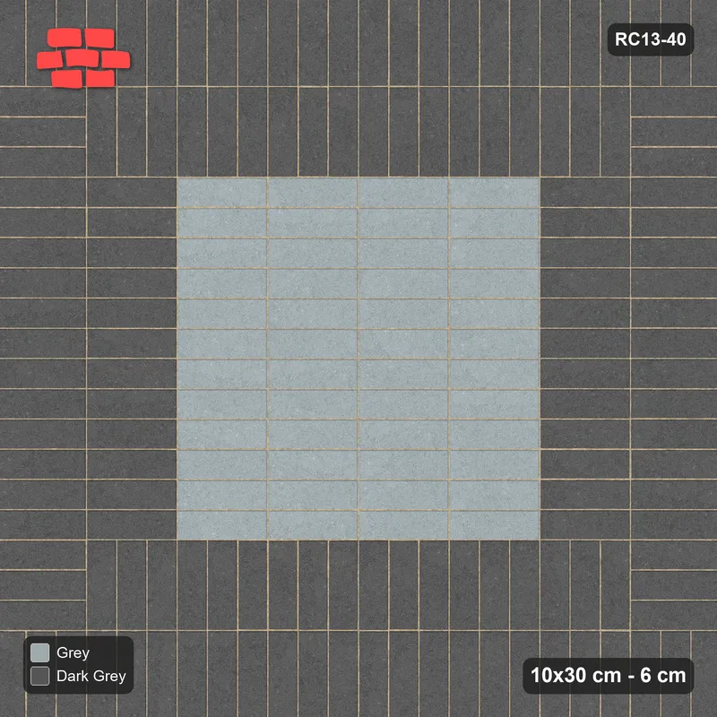 Interlock (Pasco) 10x30 cm · RC13-40 · Stack field with triple soldier border · Top view