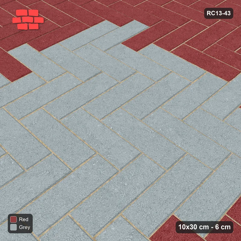 Interlock (Pasco) 10x30 cm · RC13-43 · Herringbone 90 with centre medallion and Kerb 30F 20 frame · Side view