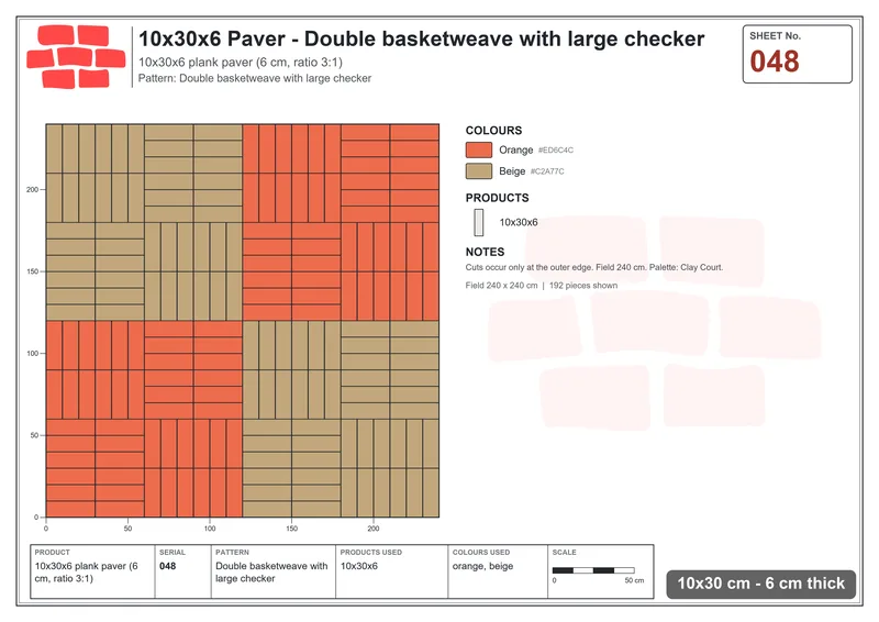 Interlock (Pasco) 10x30 cm · RC13-48 · Double basketweave with large checker · Laying plan Interlock (Pasco) 10x30 cm · RC13-48 · Double basketweave with large checker · Laying plan