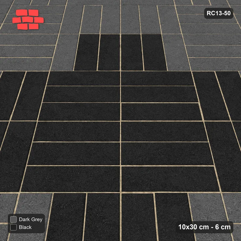 Interlock (Pasco) 10x30 cm · RC13-50 · Double parquet with centre medallion and Kerb 30H frame · Side view