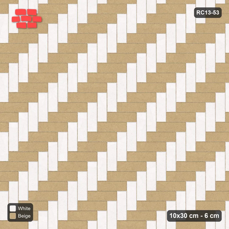 Interlock (Pasco) 10x30 cm · RC13-53 · Herringbone 90 two-tone by orientation with Kerb 30H frame · Top view