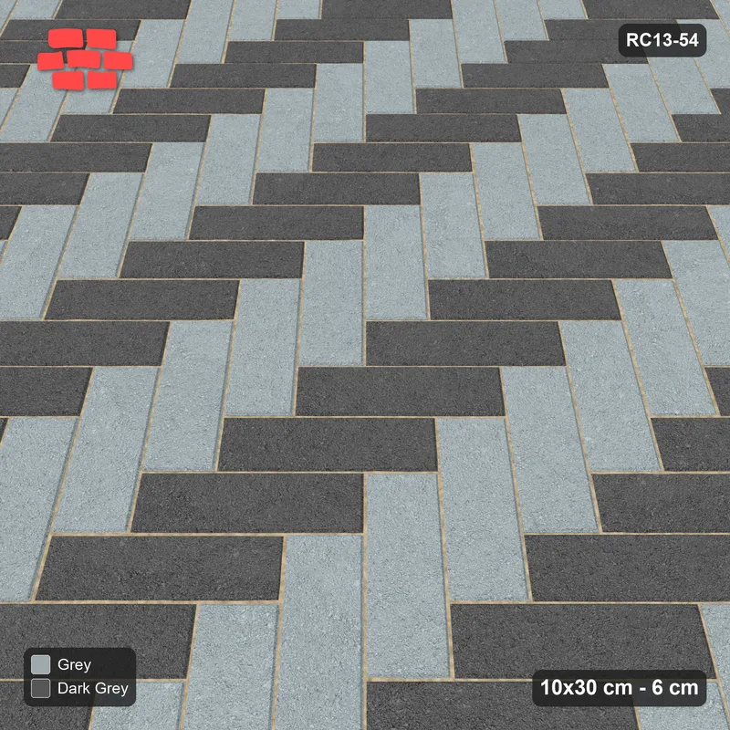 Interlock (Pasco) 10x30 cm · RC13-54 · Herringbone 45 two-tone by orientation · Side view