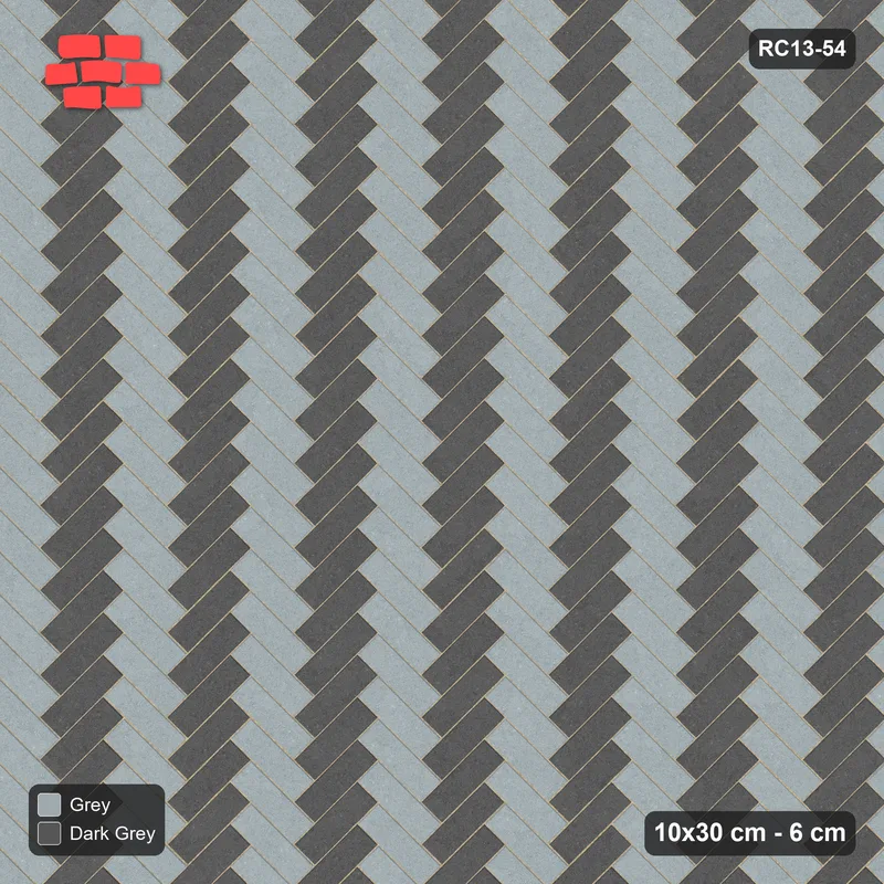 Interlock (Pasco) 10x30 cm · RC13-54 · Herringbone 45 two-tone by orientation · Top view
