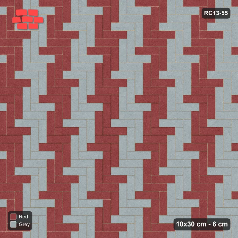 Interlock (Pasco) 10x30 cm · RC13-55 · Herringbone 90 30 cm colour columns · Top view