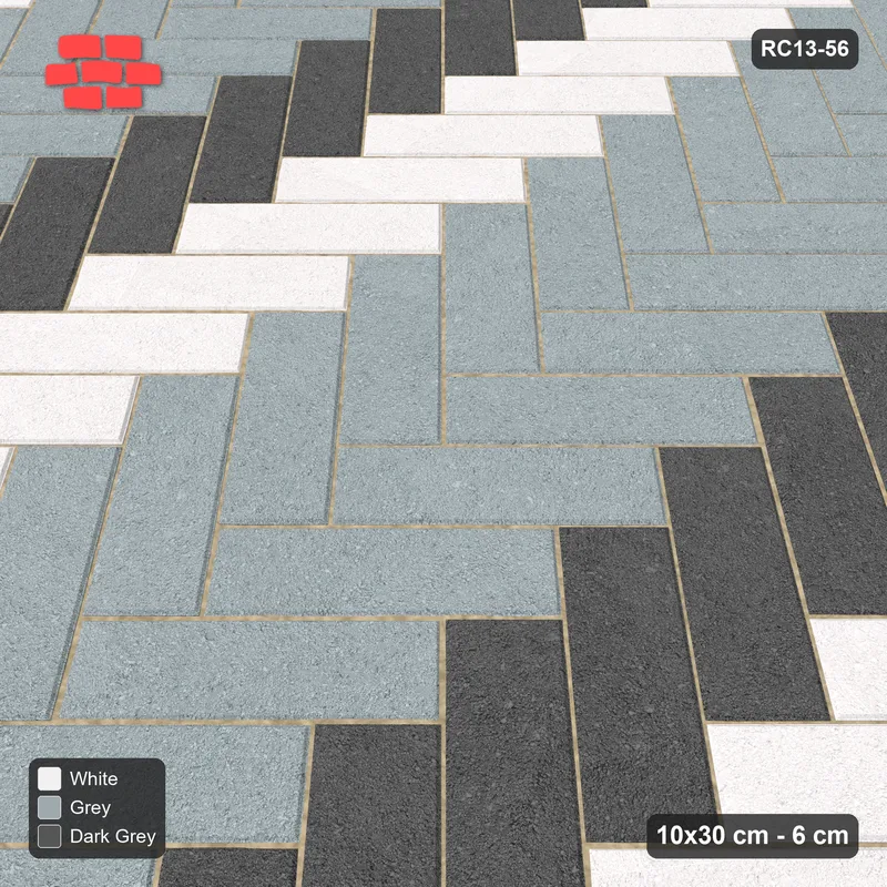 Interlock (Pasco) 10x30 cm · RC13-56 · Herringbone 45 30 cm colour columns with Kerb 38H frame · Side view