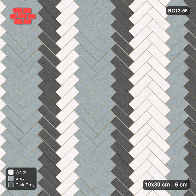Interlock (Pasco) 10x30 cm · RC13-56 · Herringbone 45 30 cm colour columns with Kerb 38H frame · Top view